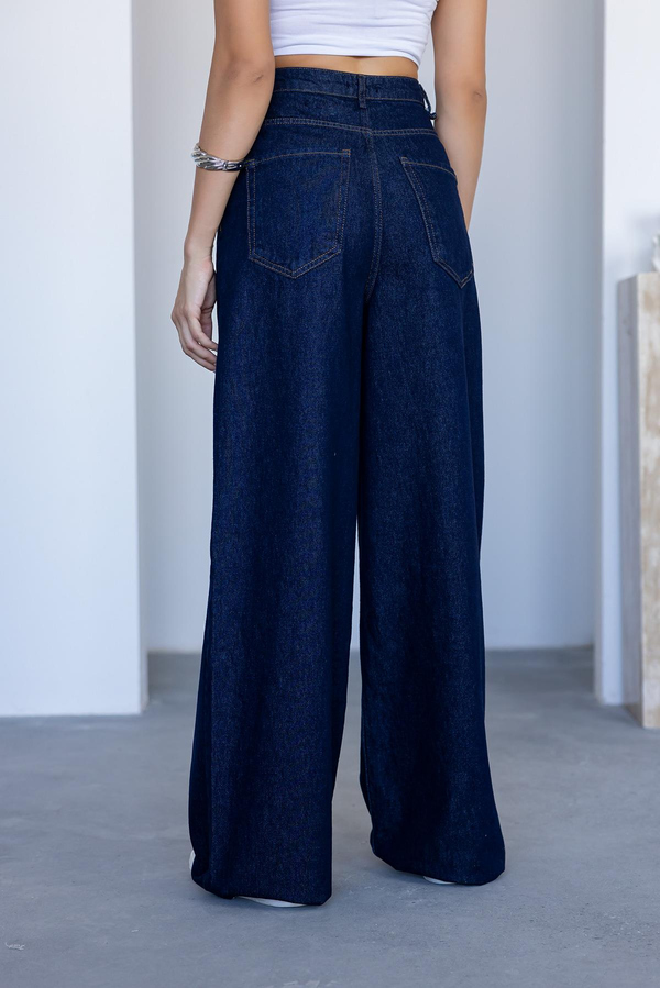 Wide Leg Denim Pantolon - LACİVERT