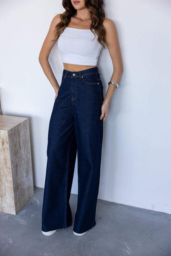 Wide Leg Denim Pantolon - LACİVERT