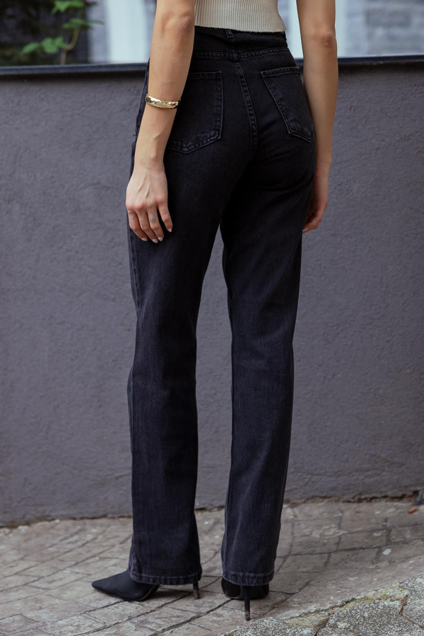 Yüksek Bel Straight Denim - SİYAH