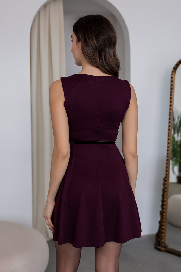 Aksesuar Detaylı Mini Kloş Elbise - BORDO