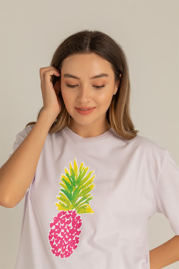 Ananas Baskılı Tişört - LİLA