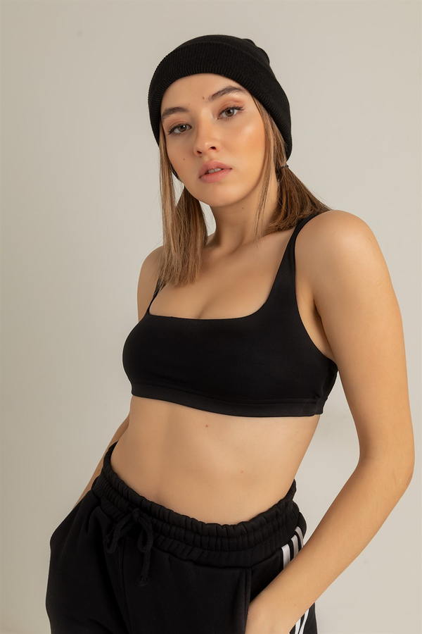 Askılı Crop Büstiyer - SİYAH