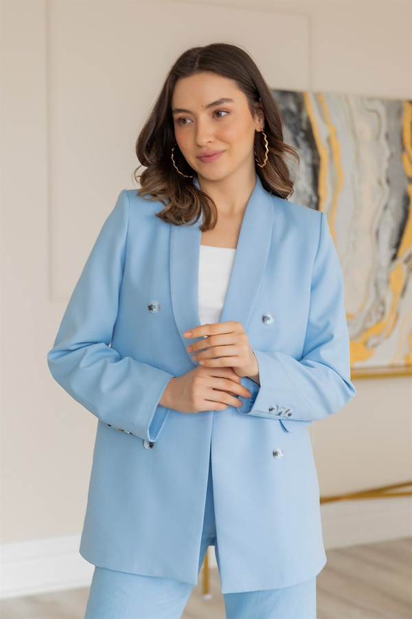 Atlas Kumaş Blazer Ceket - BEBE MAVİSİ