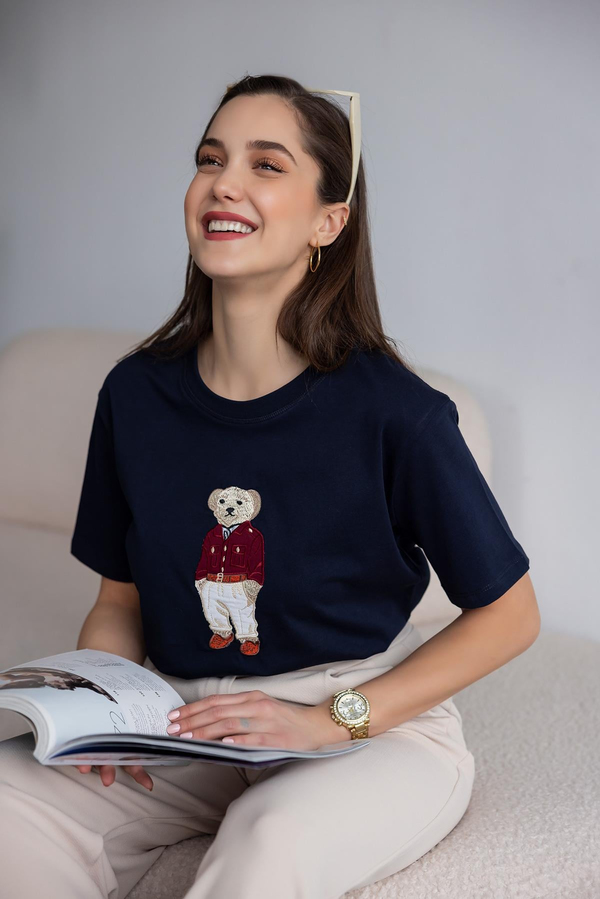 Ayıcık Baskılı T-Shirt - LACİVERT