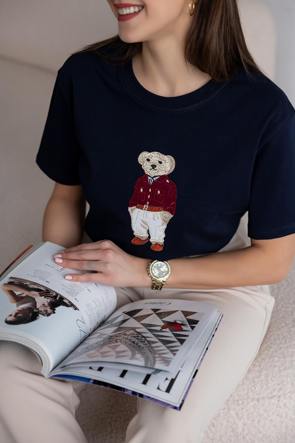 Ayıcık Baskılı T-Shirt - LACİVERT