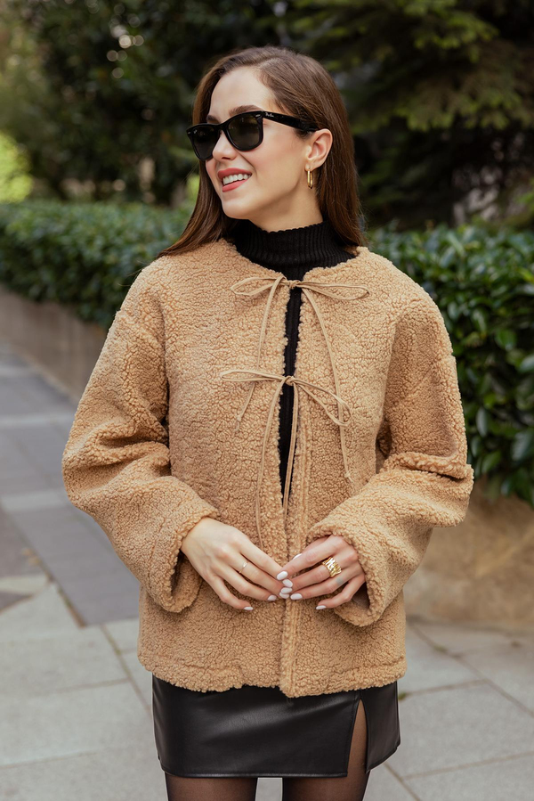 Bağlama Detay Teddy Ceket - CAMEL