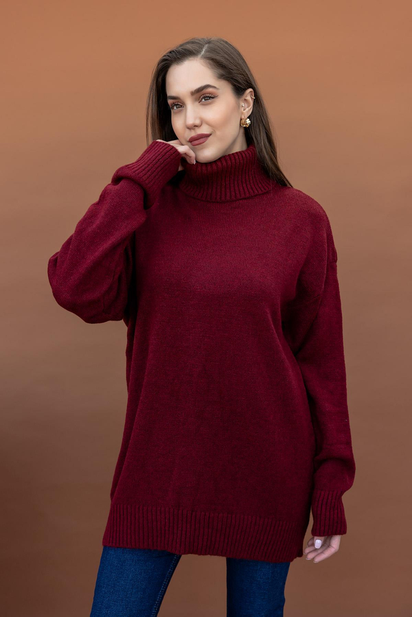 Balıkçı Yaka Triko Kazak - BORDO
