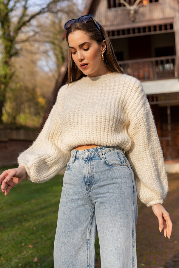 Balon Kol Crop Kazak - KREM