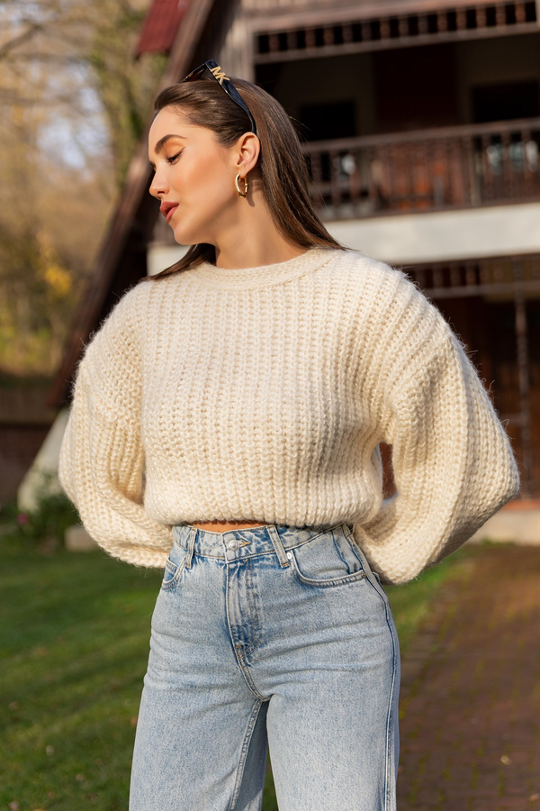Balon Kol Crop Kazak - KREM