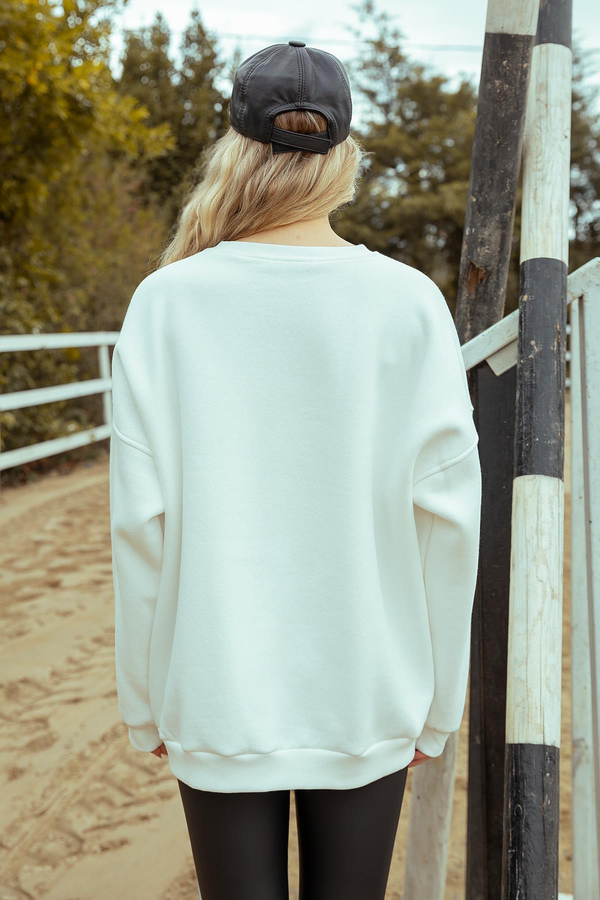 Basic Bisiklet Yaka Sweatshirt - BEYAZ