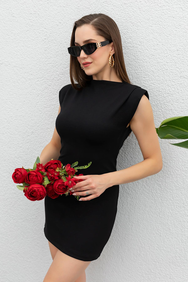 Basic Vatkalı Mini Elbise - SİYAH