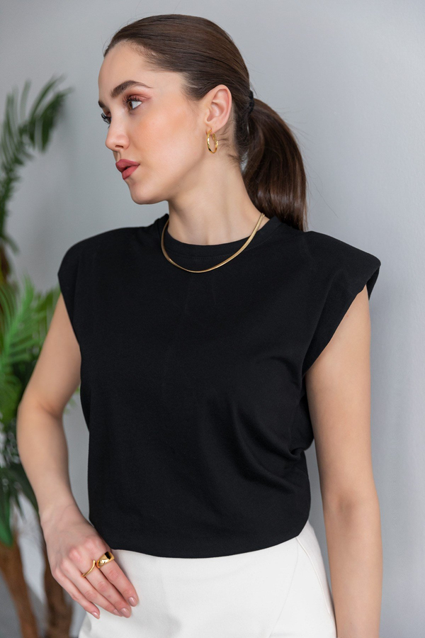 Basic Vatkalı T-Shirt - SİYAH