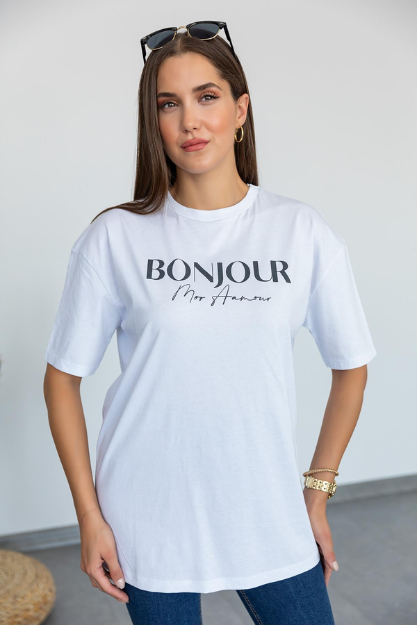 Baskılı Oversize T-Shirt - BEYAZ
