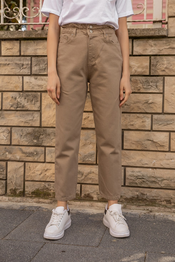 Beli Lastikli Boyfriend Pantolon - HAKİ