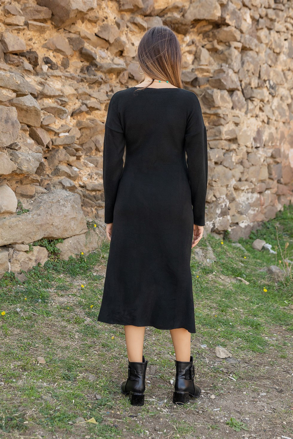Bisiklet Yaka Basic Elbise - SİYAH