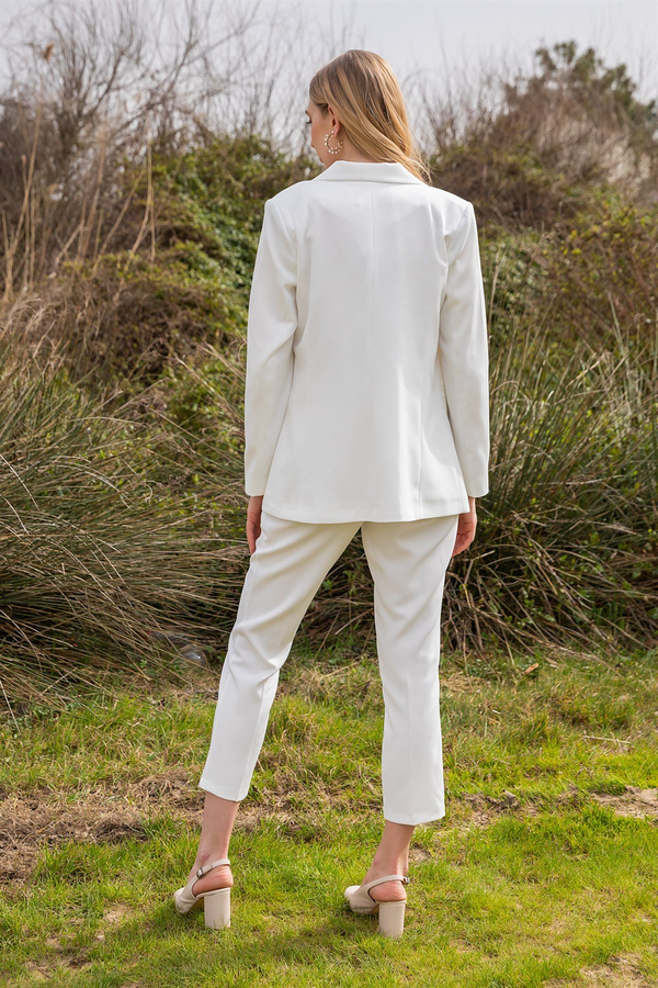 Blazer Ceket Pantolon Takım - BEYAZ