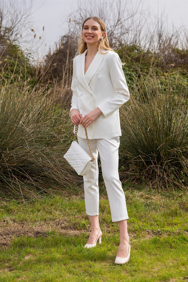 Blazer Ceket Pantolon Takım - BEYAZ