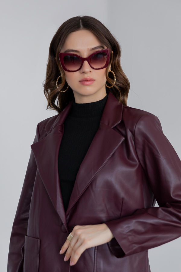 Blazer Suni Deri Ceket - BORDO