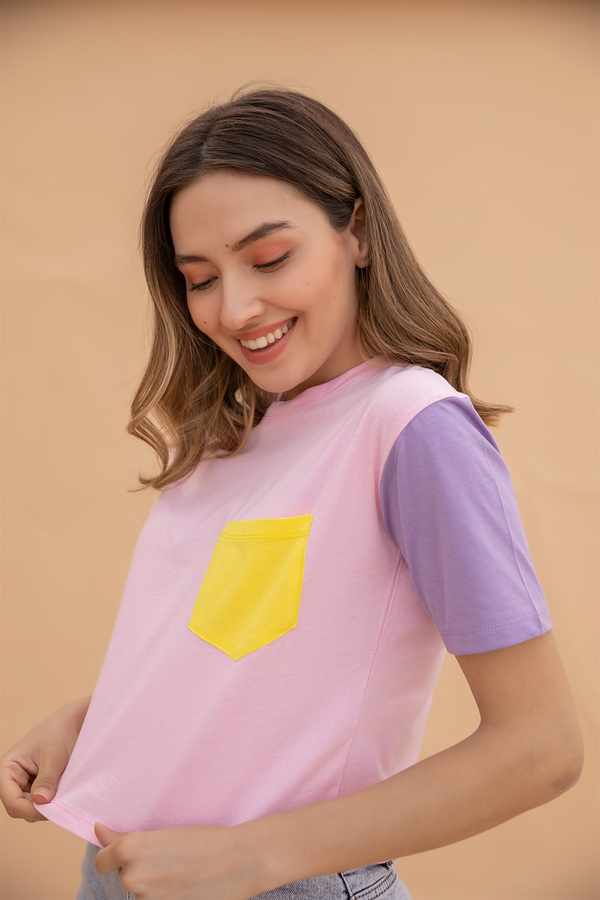Blok Renkli T-Shirt - PEMBE