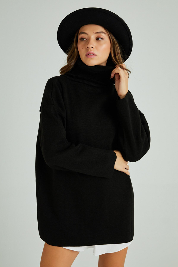 Boğazlı Oversize Kazak - SİYAH