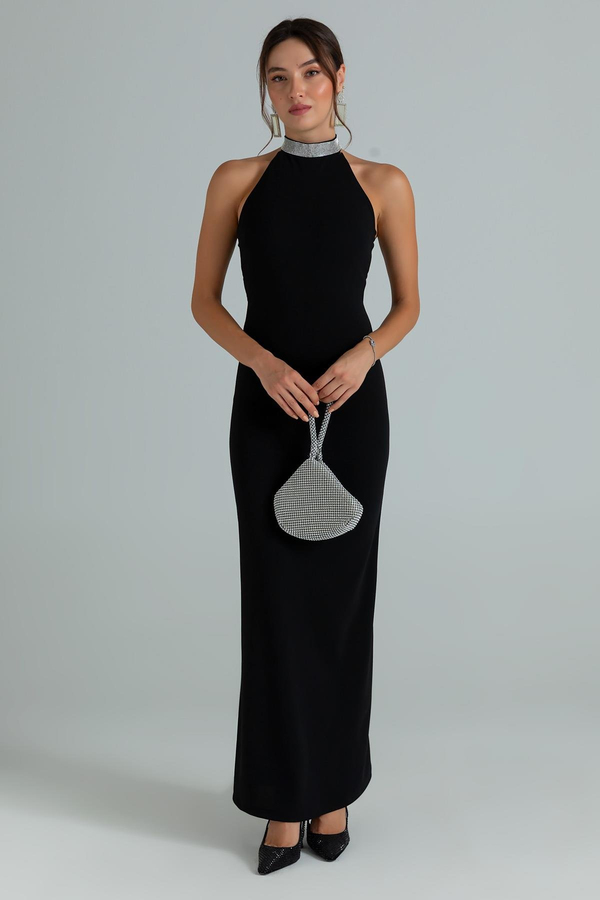 Boyun Taşlı Balık Abiye - SİYAH