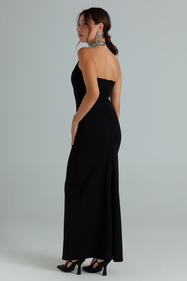 Boyun Taşlı Balık Abiye - SİYAH