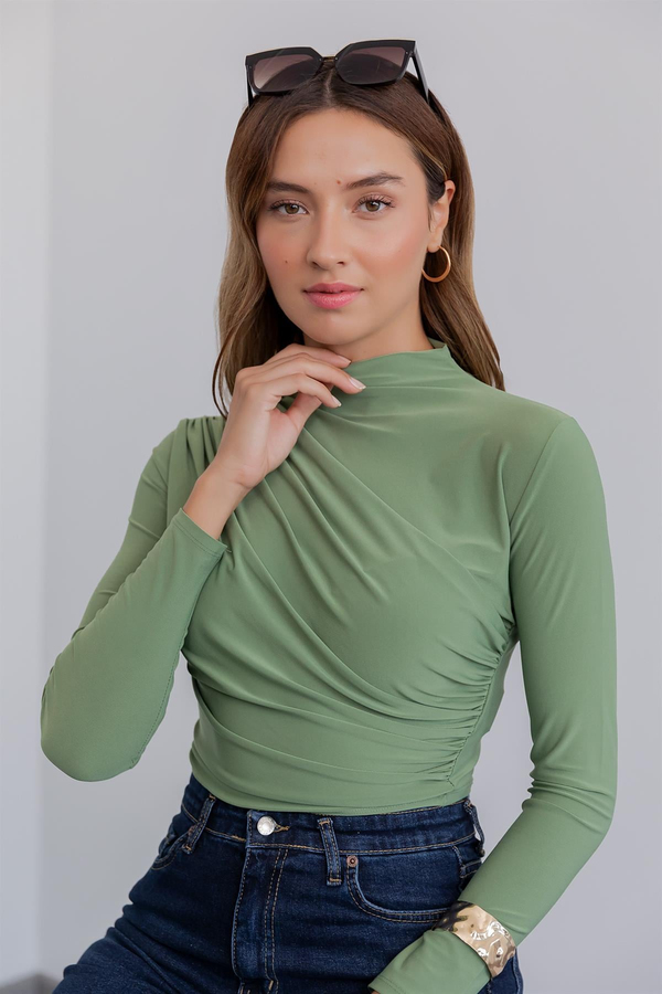 Büzgülü Basic Bluz - HAKİ