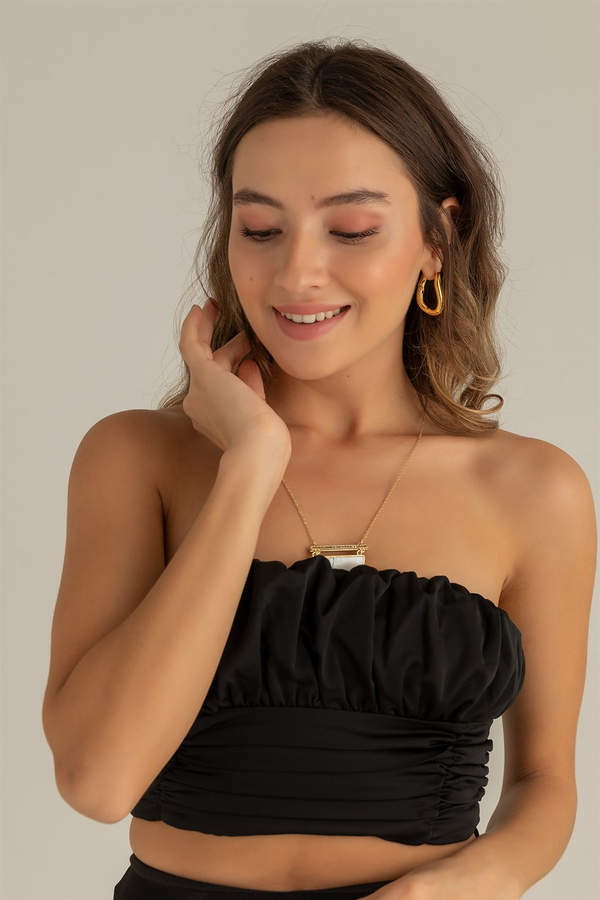 Büzgülü Crop - SİYAH