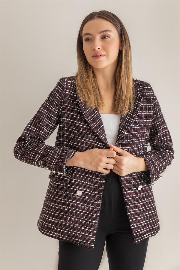 Cep Detaylı Tüvit Ceket - BORDO