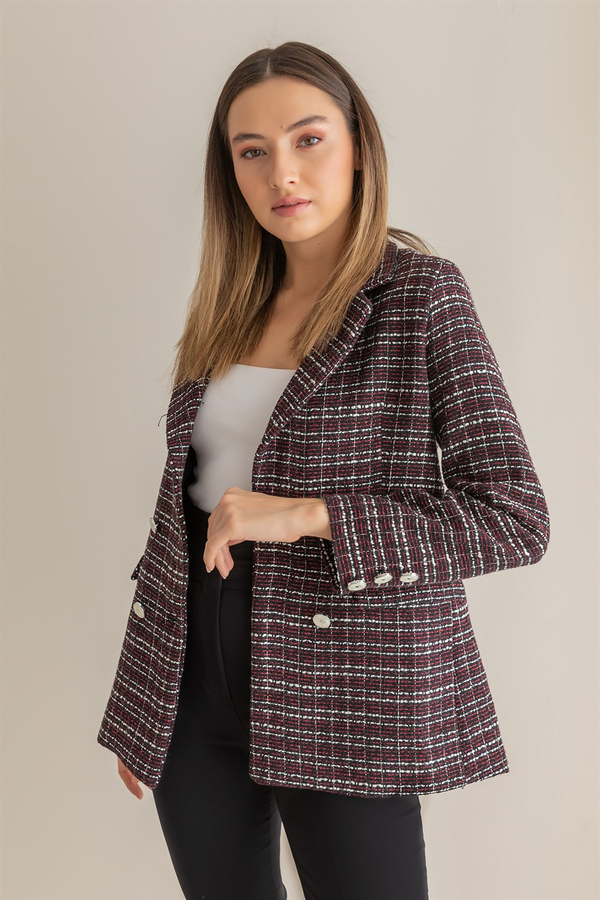 Cep Detaylı Tüvit Ceket - BORDO