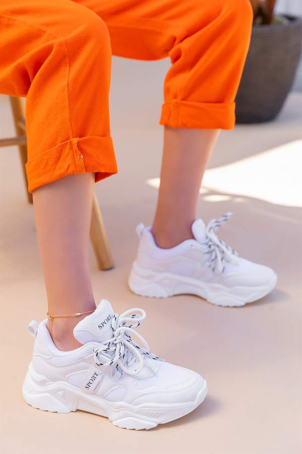 Çift Bağcıklı Sneakers - BEYAZ