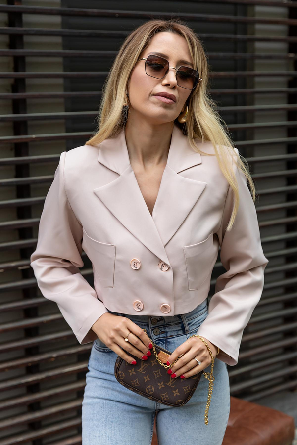 Çift Cep Crop Ceket - BEJ