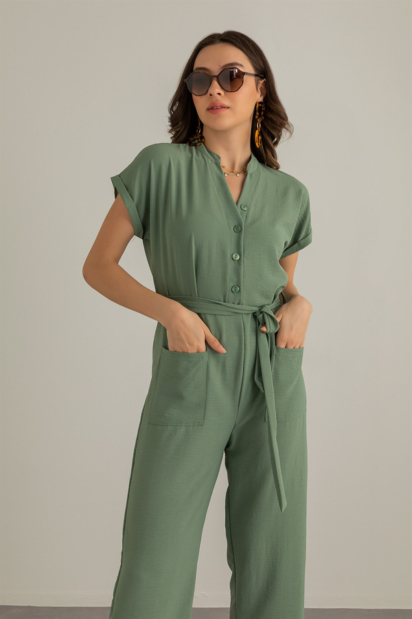 Çift Cep Kuşaklı Tulum - HAKİ