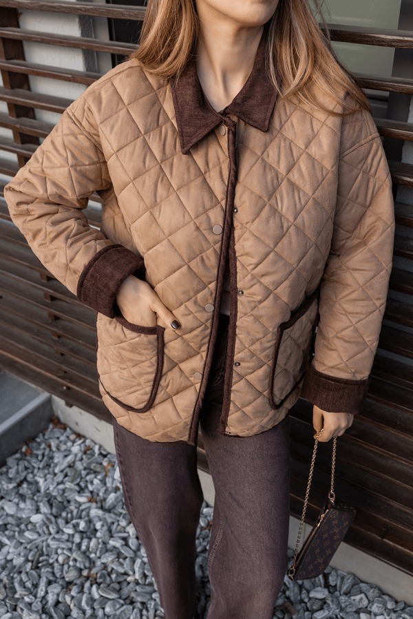 Çıtçıtlı Süet Kapitone Mont - CAMEL
