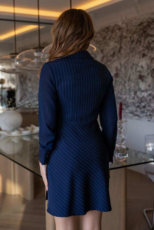 Çizgili Bağlamalı Elbise - LACİVERT