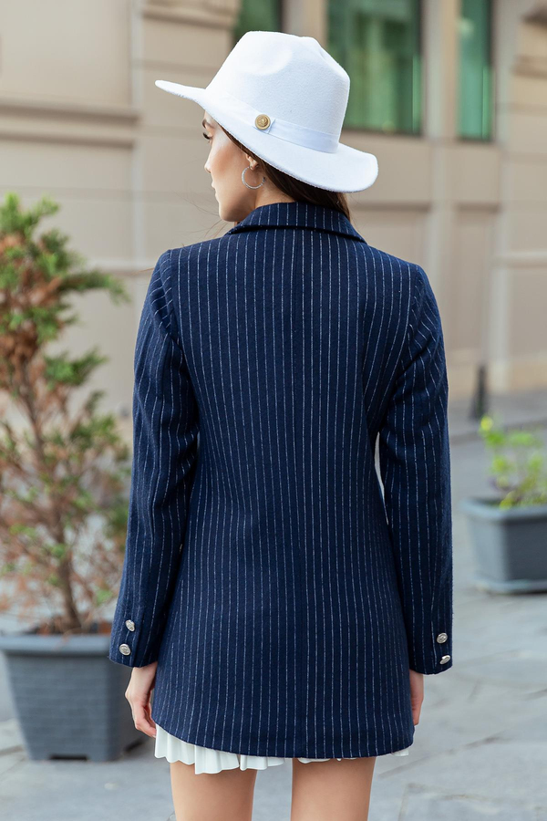 Çizgili Blazer Ceket - LACİVERT