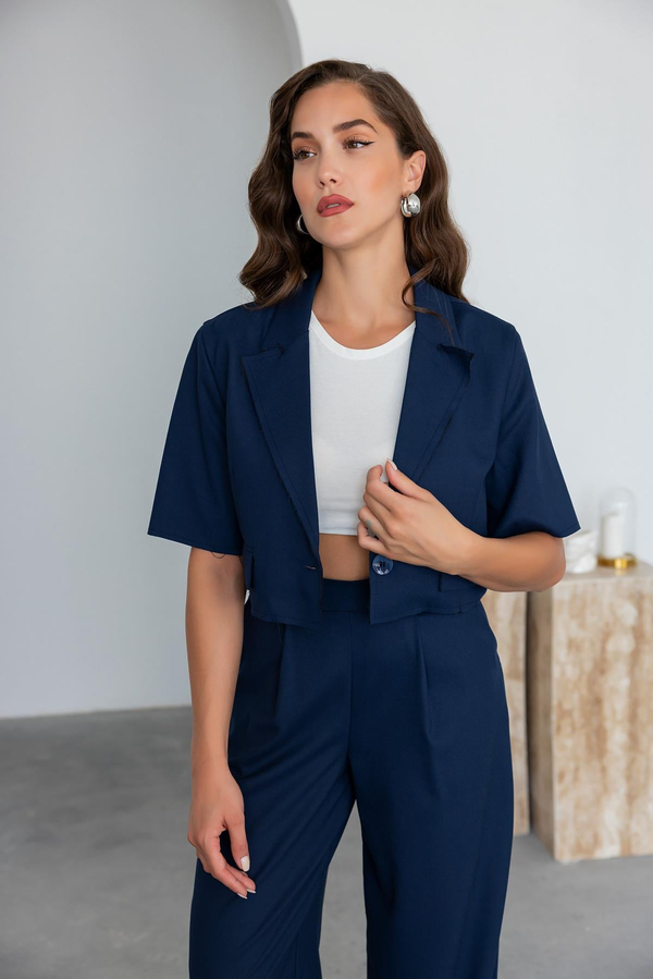Crop Ceket Takım - LACİVERT