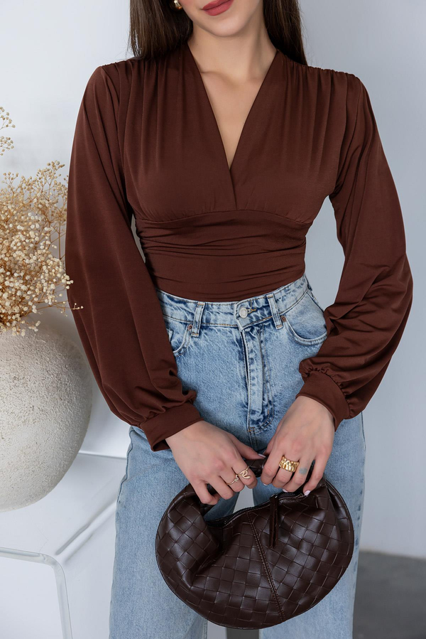 Crop Sandy Bluz - KAHVERENGİ