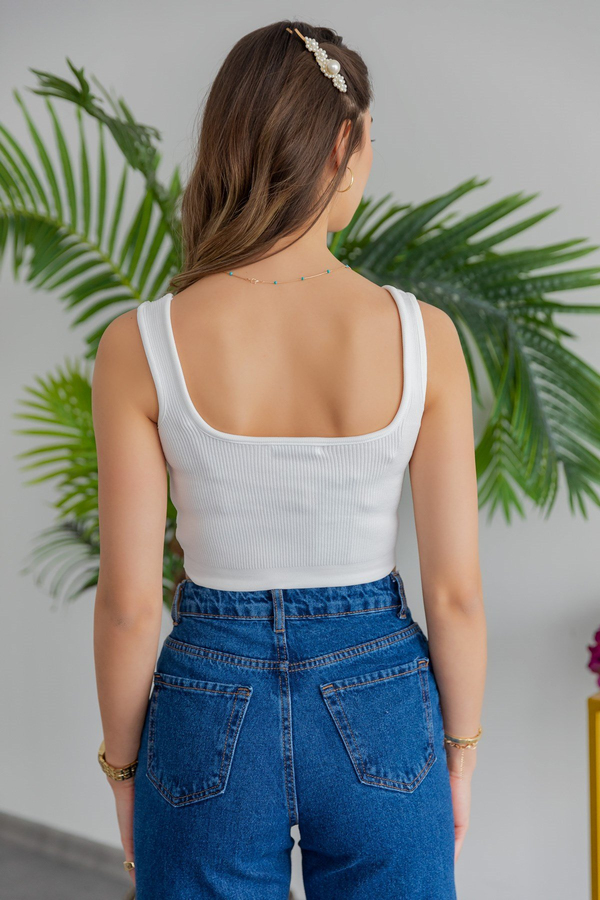 Crop Triko Atlet - BEYAZ