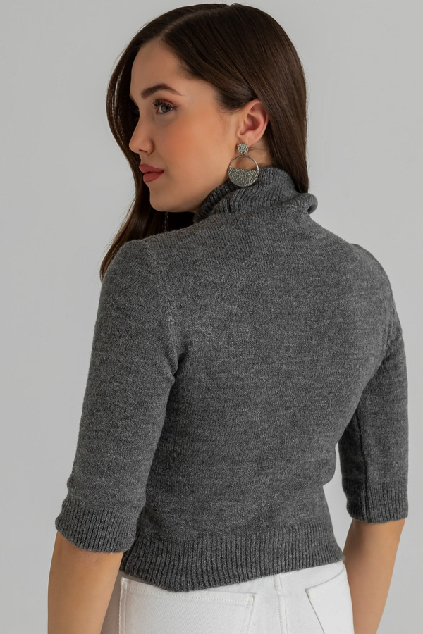 Crop Triko Kazak - GRİ