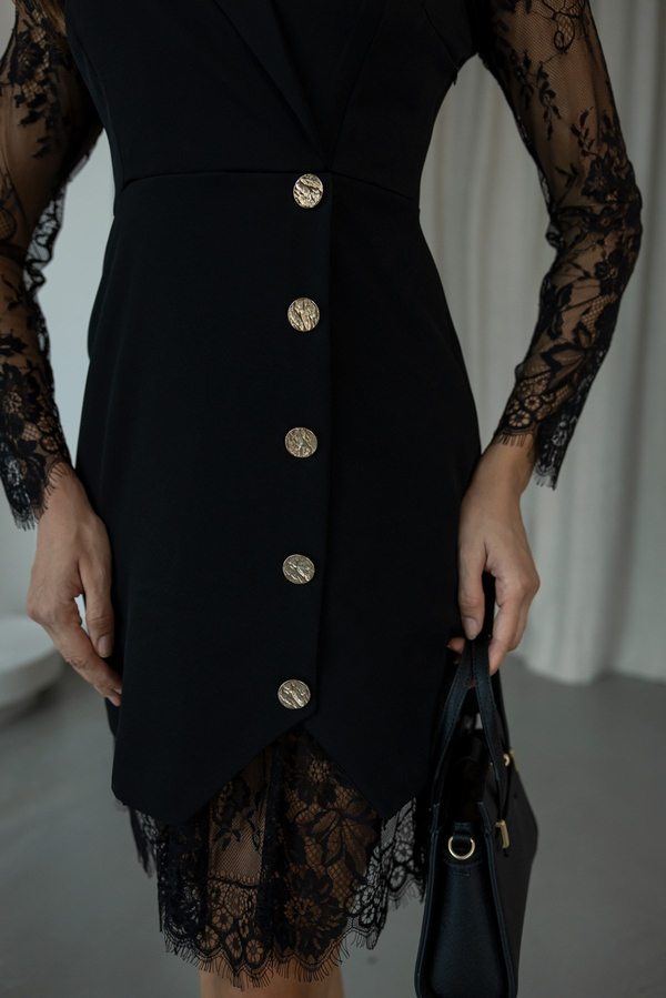 Dantel Detaylı Blazer Form Elbise - SİYAH