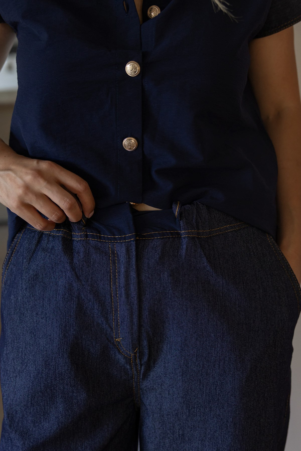 Denim Garnili Takım - LACİVERT