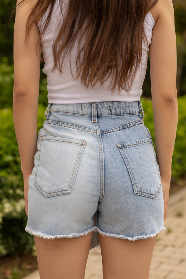 Denim Şort Etek - BUZ MAVİ