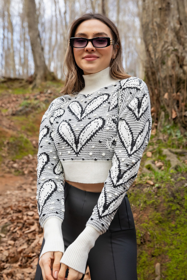 Desenli Crop Kazak - EKRU