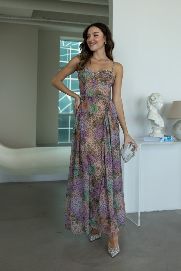 Desenli Maxi Elbise - LİLA