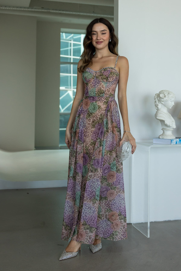 Desenli Maxi Elbise - LİLA