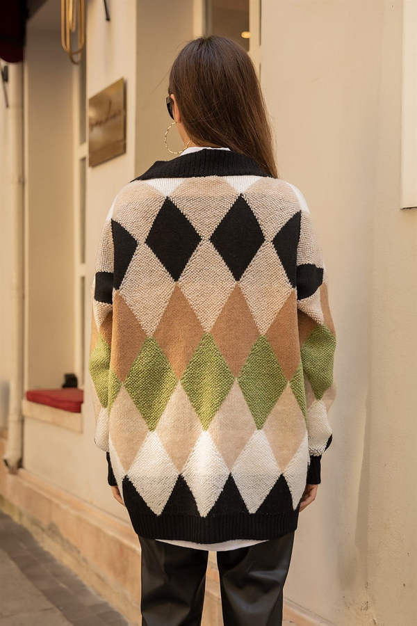 Desenli Oversize Hırka - SİYAH