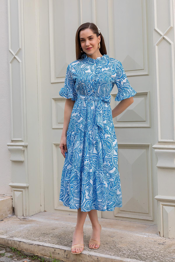 Desenli Poplin Elbise - SAKS