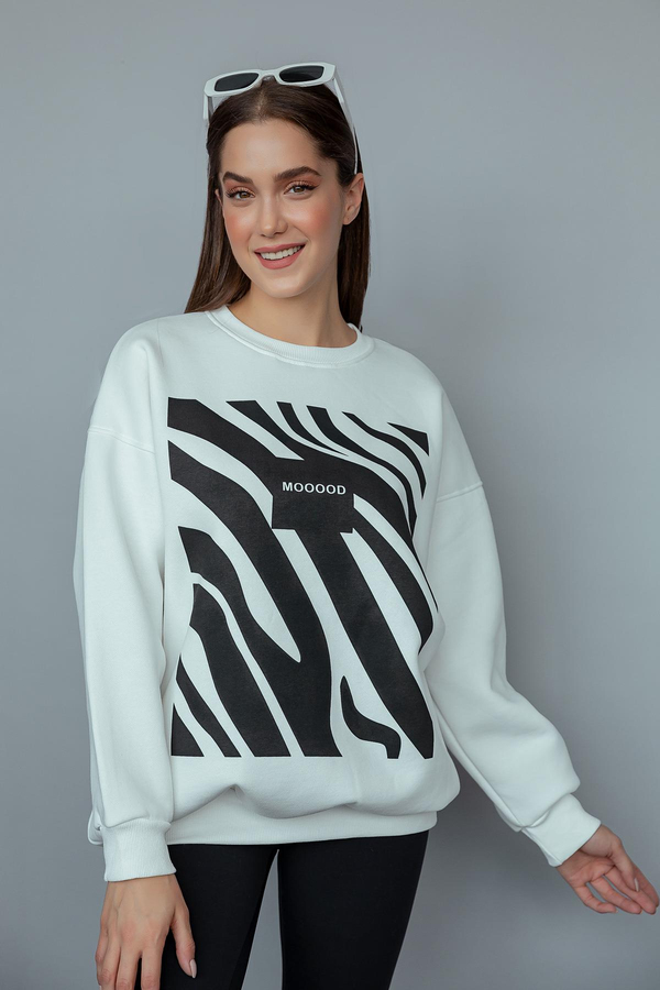 Desenli Sweatshirt - BEYAZ