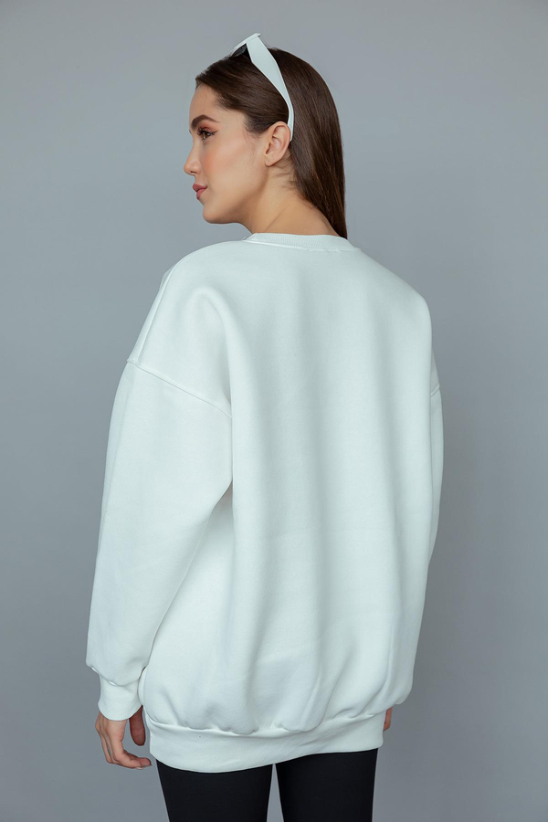Desenli Sweatshirt - BEYAZ